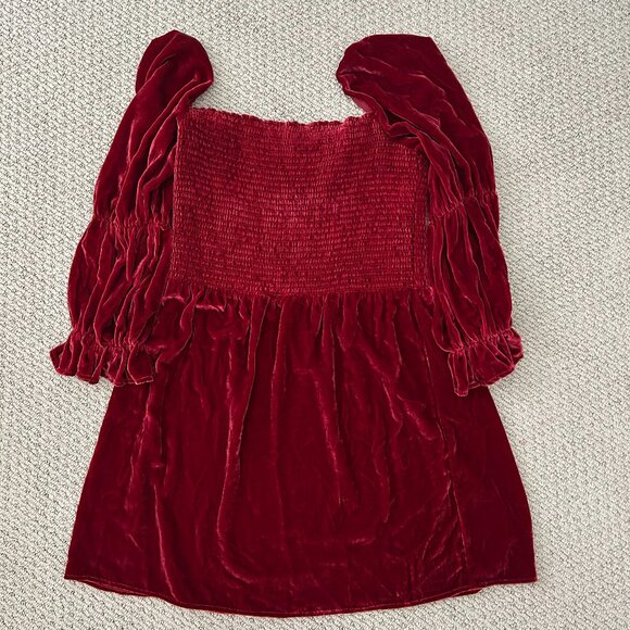 Reformation Dress Albi Velvet Smocked Mini Red/Burgundy Holiday Festive SZ XL - Picture 5 of 10